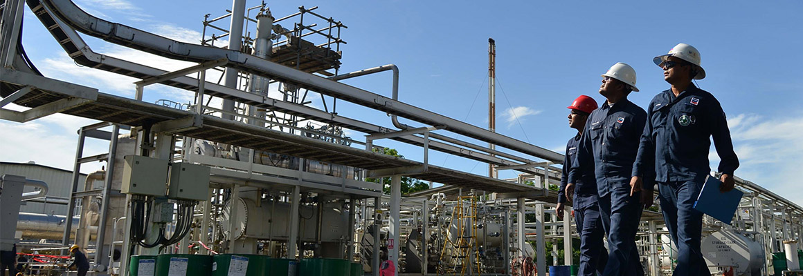 three people walking from the Bibiyana plant