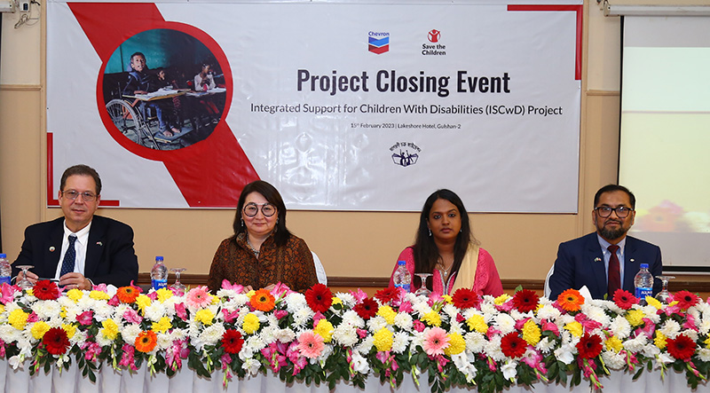 (from left to right) Eric M. Walker, President and Managing Director of Chevron Bangladesh, Ms. Zamira Kanapyanova, General Manager, Corporate Affairs, Eurasia Pacific, Chevron, Ms. Arathi Vinod, Education Director, Save the Children and Muhammad Imrul Kabir, Corporate Affairs Director, Chevron Bangladesh